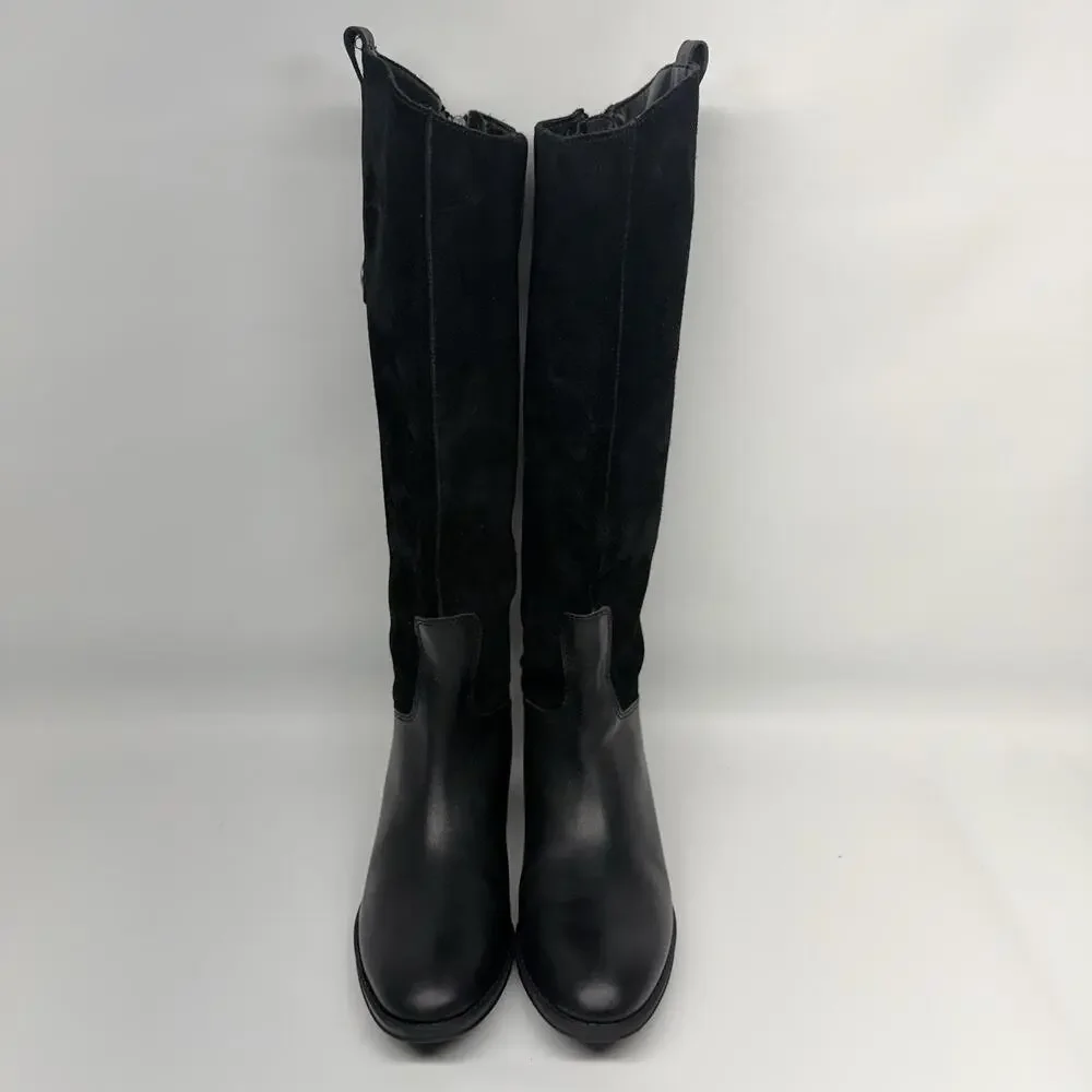 Sam Edelman Black Leather Suede Riding Boots Classic Size 5.5 Equestrian Preppy